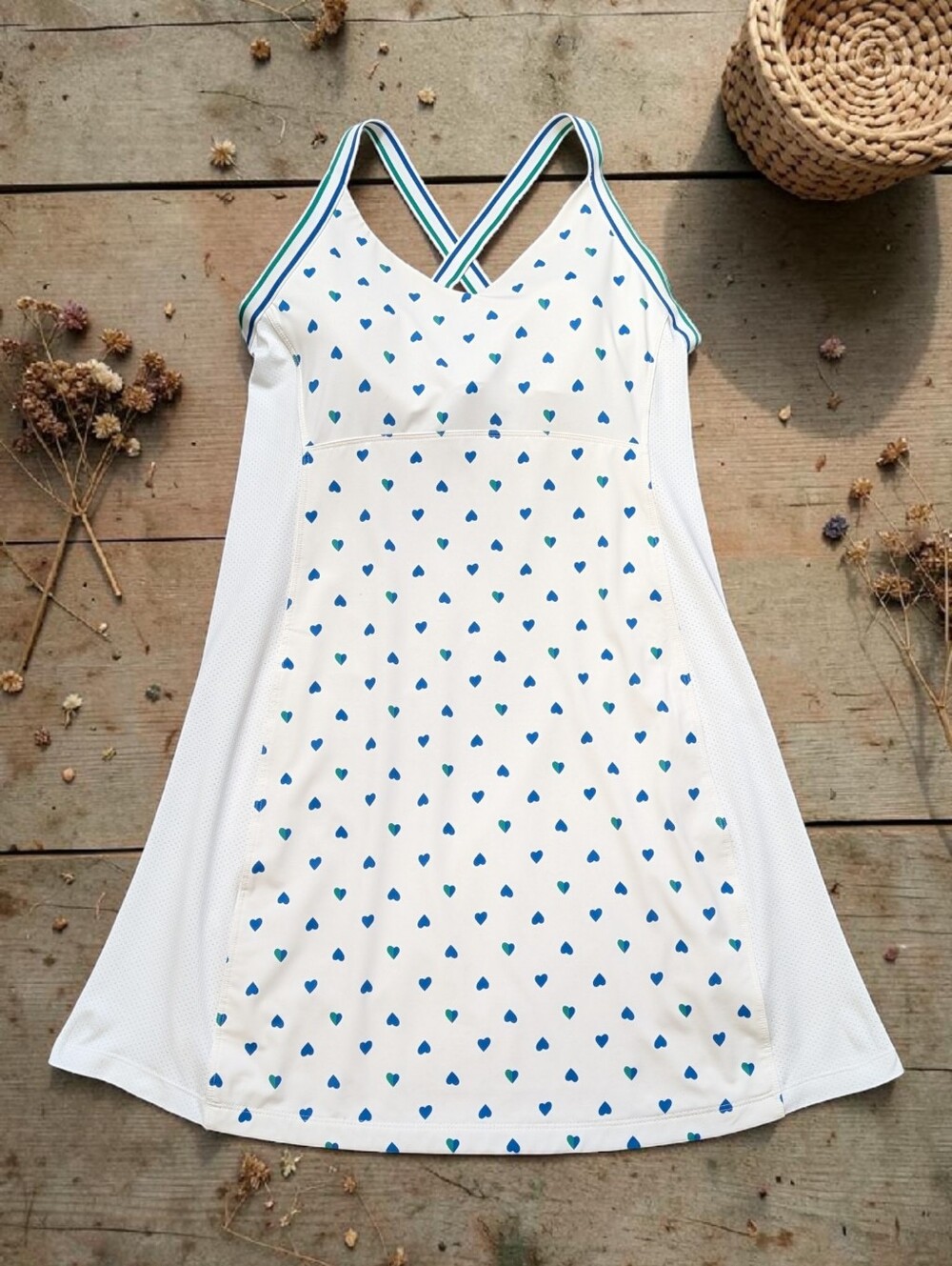 Tory Sport TB Tennis Dress M White Blue Heart Print Athletic Golf Preppy Rare